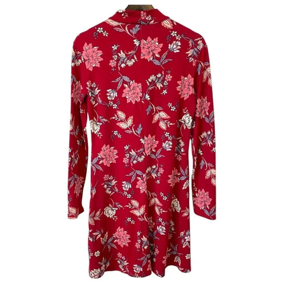 Rebel Sugar M Floral  Mock-Neck Long Sleeve Red Floral Print Dress with flare - Picture 17 of 17